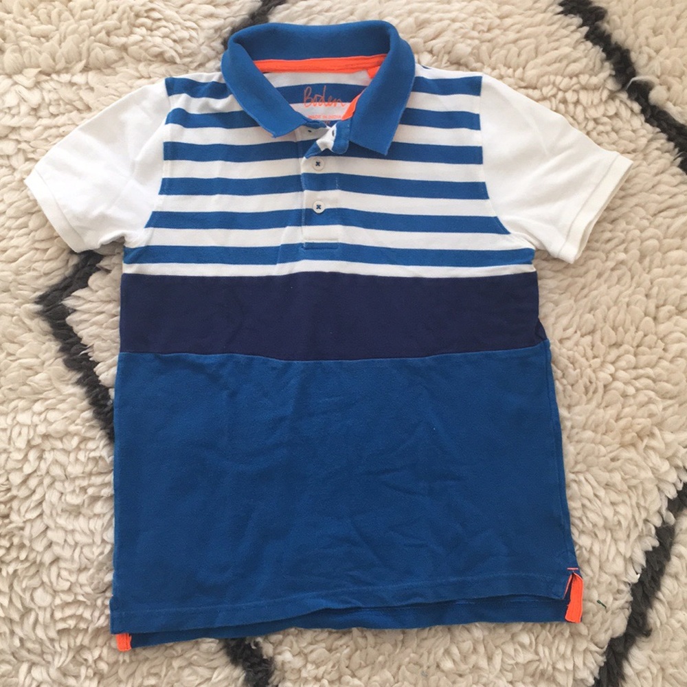 Mini Boden boys striped color blocked polo